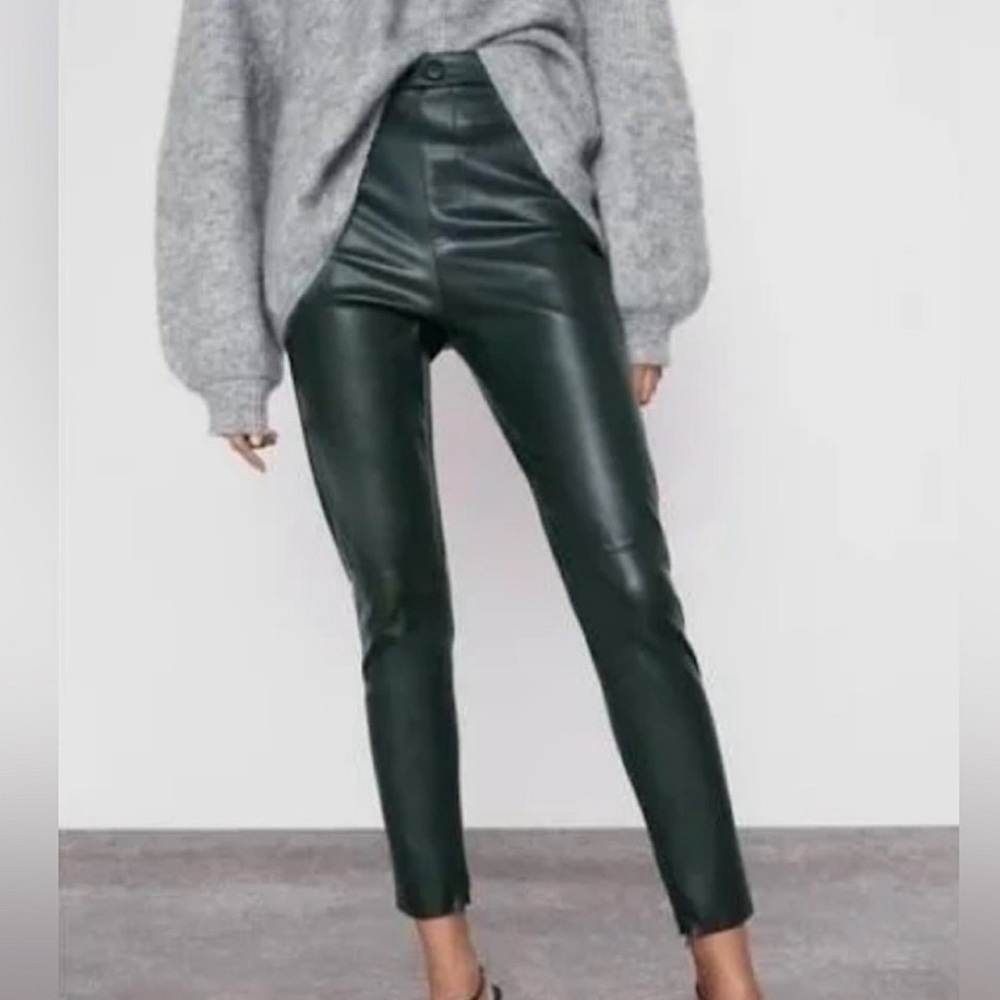 Zara faux leather forest green leggings XS